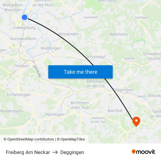 Freiberg Am Neckar to Deggingen map