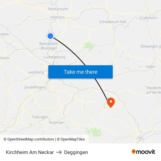 Kirchheim Am Neckar to Deggingen map