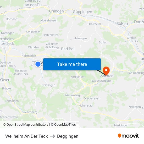 Weilheim An Der Teck to Deggingen map