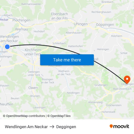 Wendlingen Am Neckar to Deggingen map