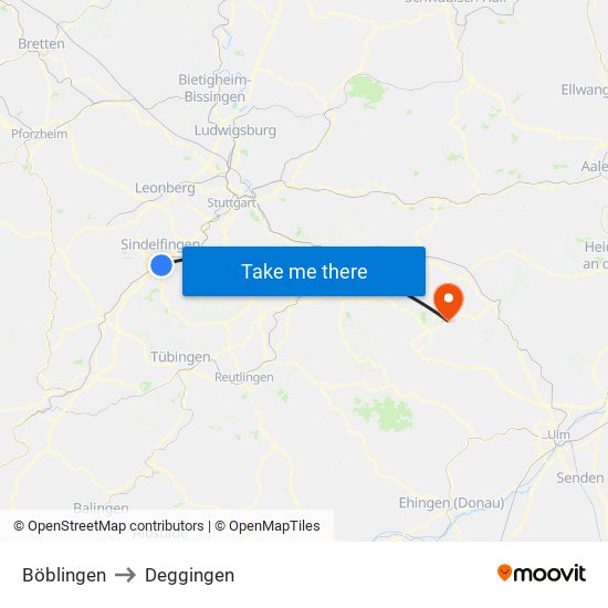 Böblingen to Deggingen map