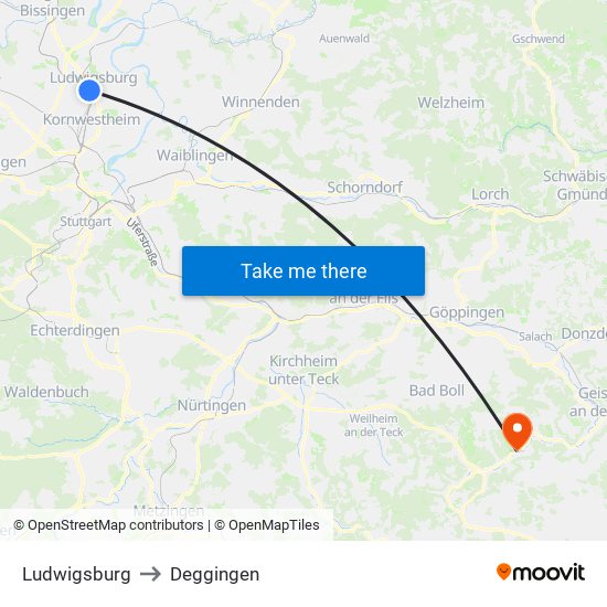 Ludwigsburg to Deggingen map