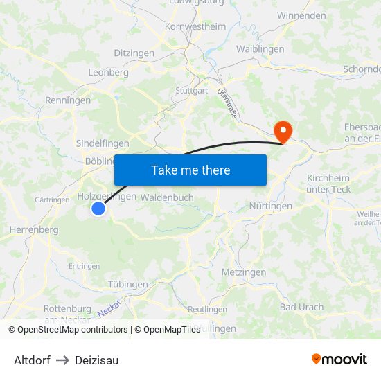 Altdorf to Deizisau map