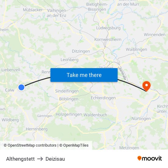 Althengstett to Deizisau map