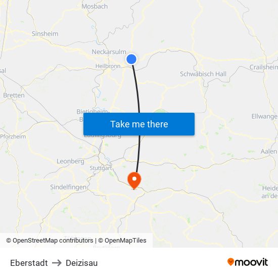Eberstadt to Deizisau map