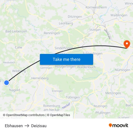 Ebhausen to Deizisau map