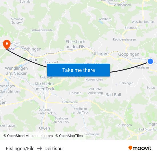 Eislingen/Fils to Deizisau map