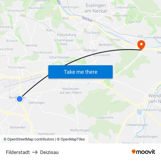 Filderstadt to Deizisau map