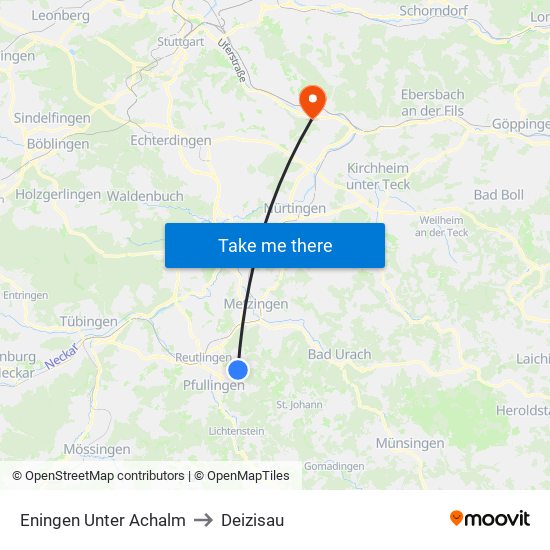 Eningen Unter Achalm to Deizisau map