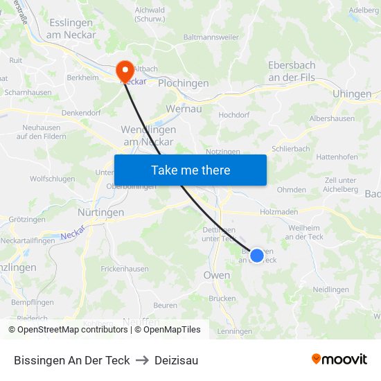 Bissingen An Der Teck to Deizisau map