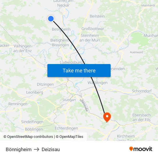 Bönnigheim to Deizisau map