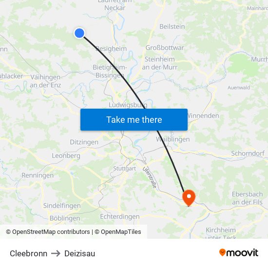 Cleebronn to Deizisau map
