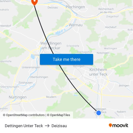 Dettingen Unter Teck to Deizisau map