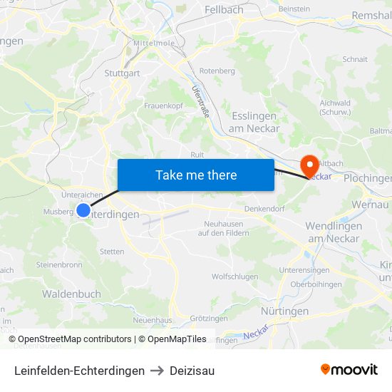 Leinfelden-Echterdingen to Deizisau map