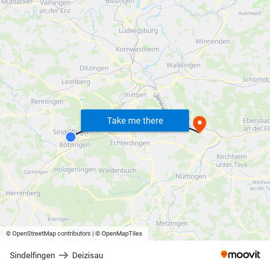 Sindelfingen to Deizisau map