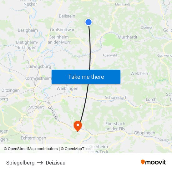 Spiegelberg to Deizisau map
