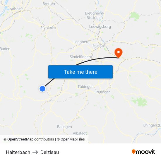 Haiterbach to Deizisau map