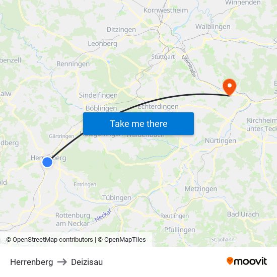Herrenberg to Deizisau map