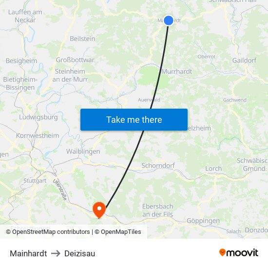 Mainhardt to Deizisau map