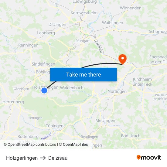 Holzgerlingen to Deizisau map