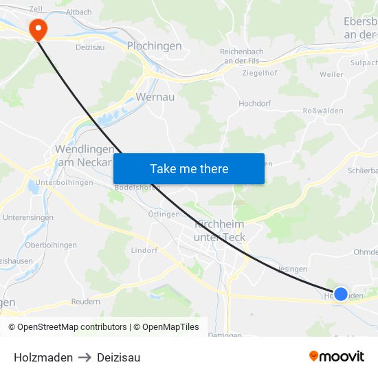 Holzmaden to Deizisau map