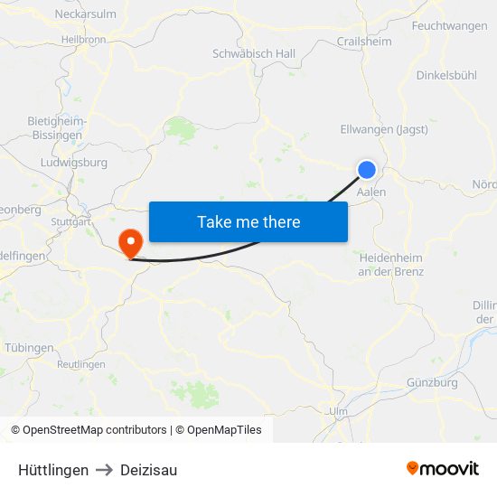 Hüttlingen to Deizisau map