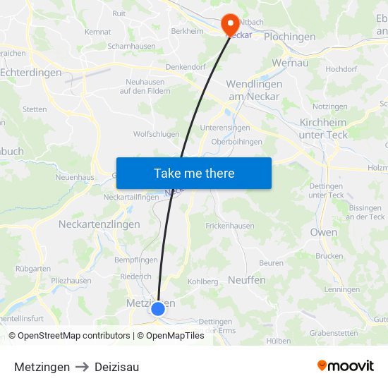 Metzingen to Deizisau map