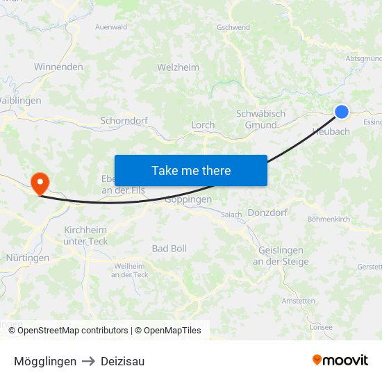 Mögglingen to Deizisau map