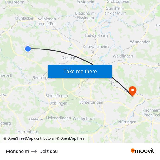 Mönsheim to Deizisau map