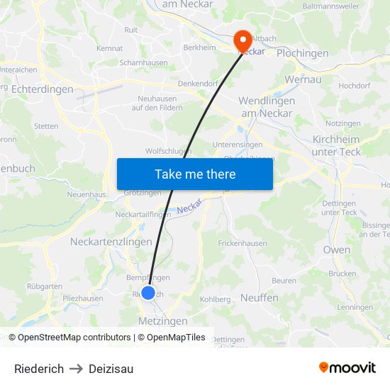 Riederich to Deizisau map