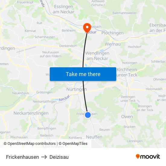 Frickenhausen to Deizisau map