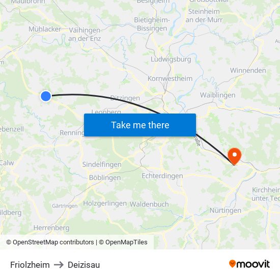 Friolzheim to Deizisau map