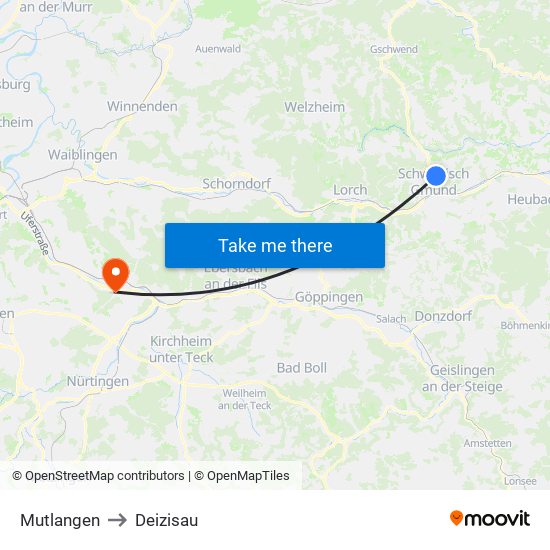 Mutlangen to Deizisau map