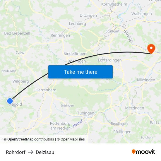 Rohrdorf to Deizisau map