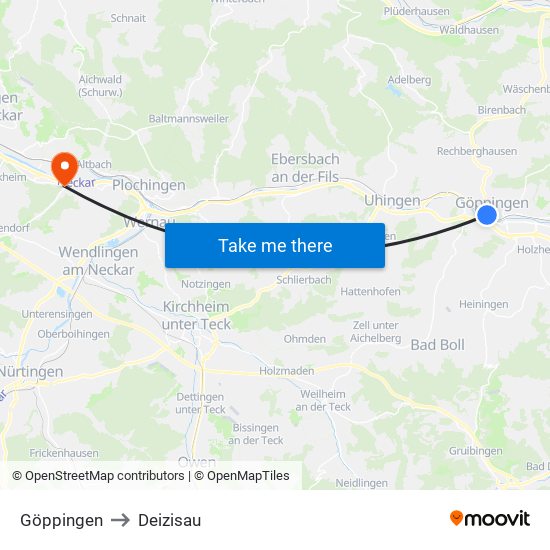 Göppingen to Deizisau map