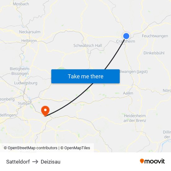 Satteldorf to Deizisau map