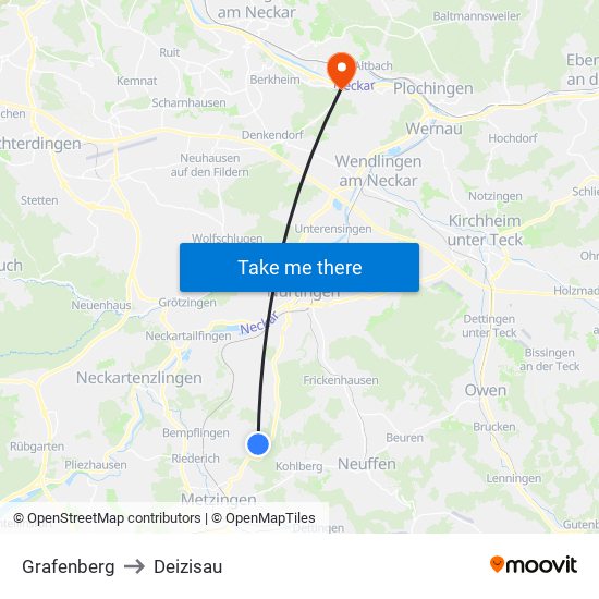 Grafenberg to Deizisau map