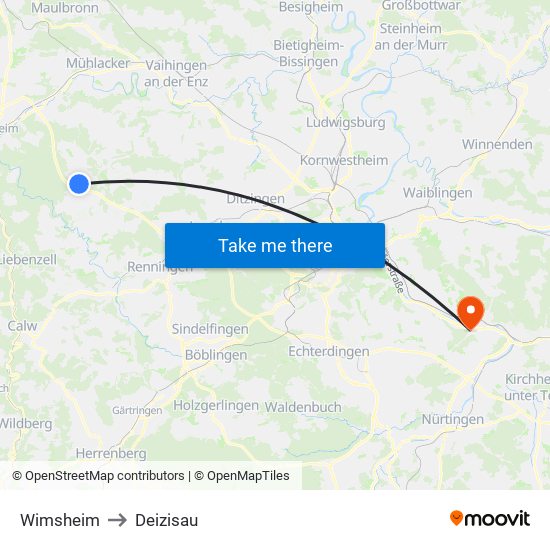 Wimsheim to Deizisau map