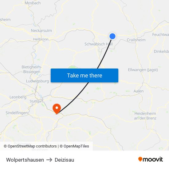 Wolpertshausen to Deizisau map