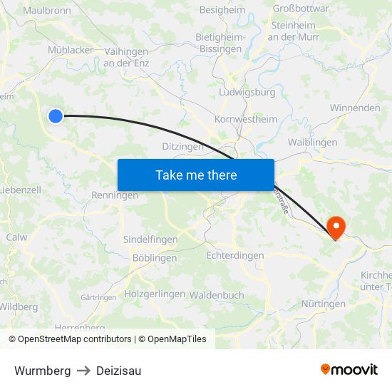 Wurmberg to Deizisau map