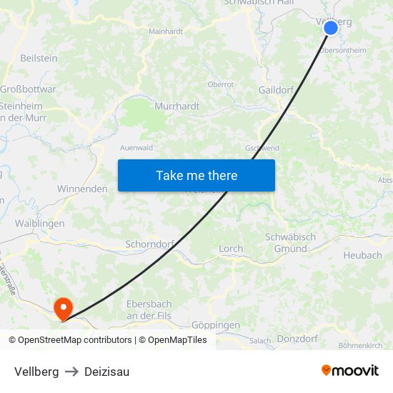 Vellberg to Deizisau map