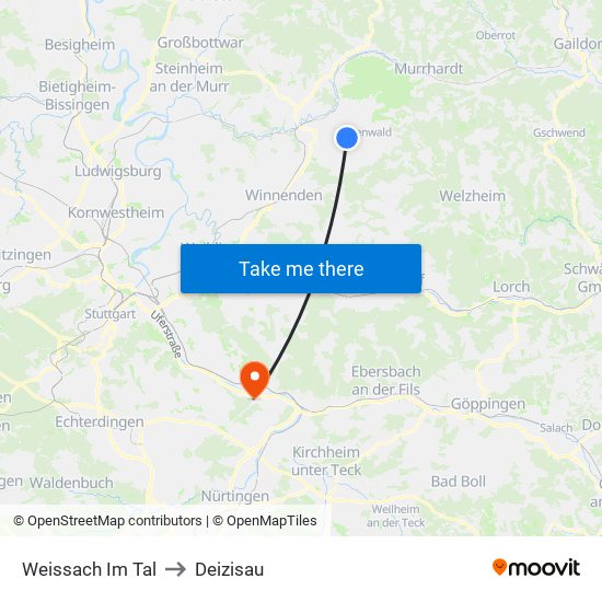 Weissach Im Tal to Deizisau map