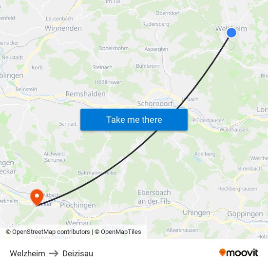 Welzheim to Deizisau map