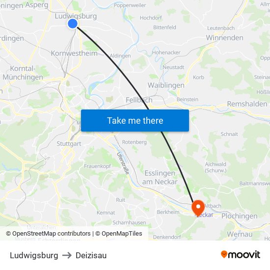 Ludwigsburg to Deizisau map