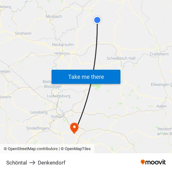 Schöntal to Denkendorf map