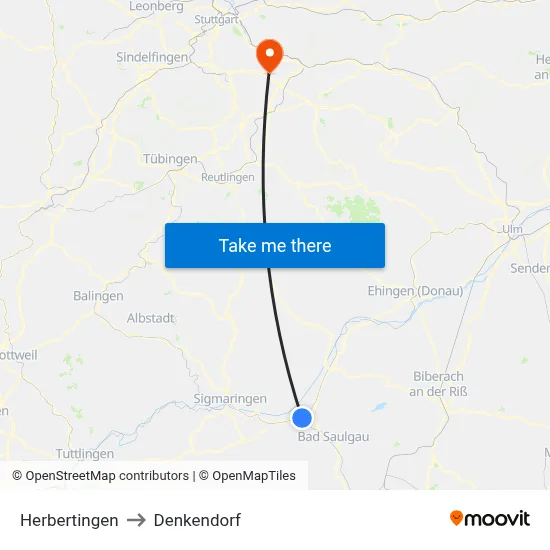 Herbertingen to Denkendorf map