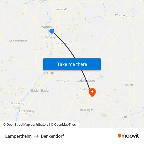 Lampertheim to Denkendorf map