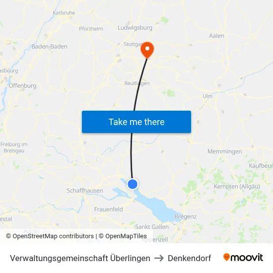 Verwaltungsgemeinschaft Überlingen to Denkendorf map