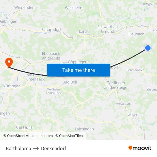 Bartholomä to Denkendorf map