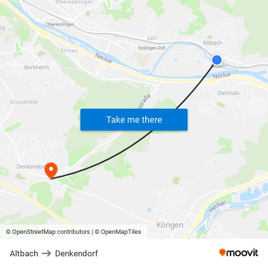 Altbach to Denkendorf map